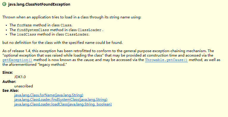 ClassNotFound doc